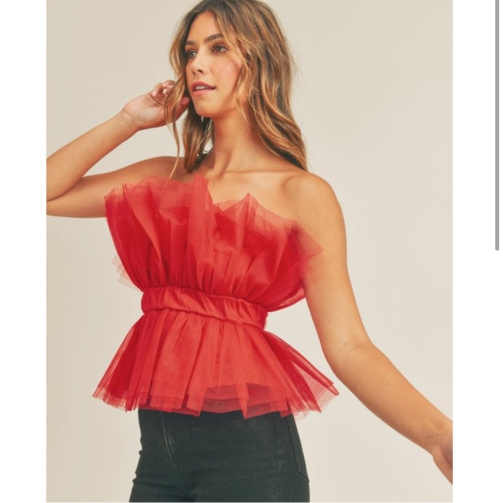 NWT Mabel Anthropologie Tulle Elegant Red Strapless Top
